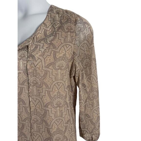 Rose & Olive Size Large Lined Dress Earth Tones Ruffle Drop Hem Semi Sheer Slves - Picture 5 of 7